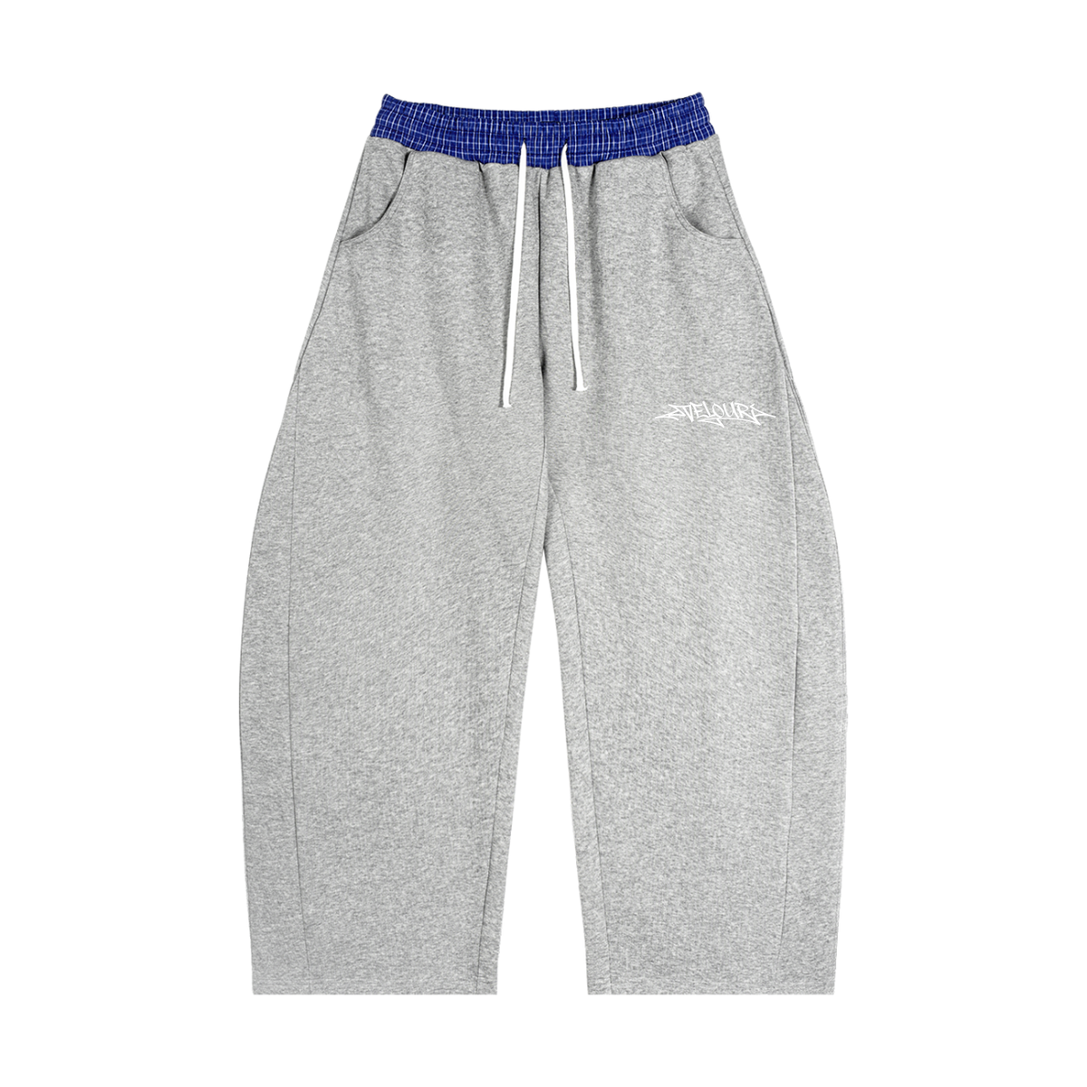 Velouri Graffiti Blue Plaid Baggy Sweatpants - Grey
