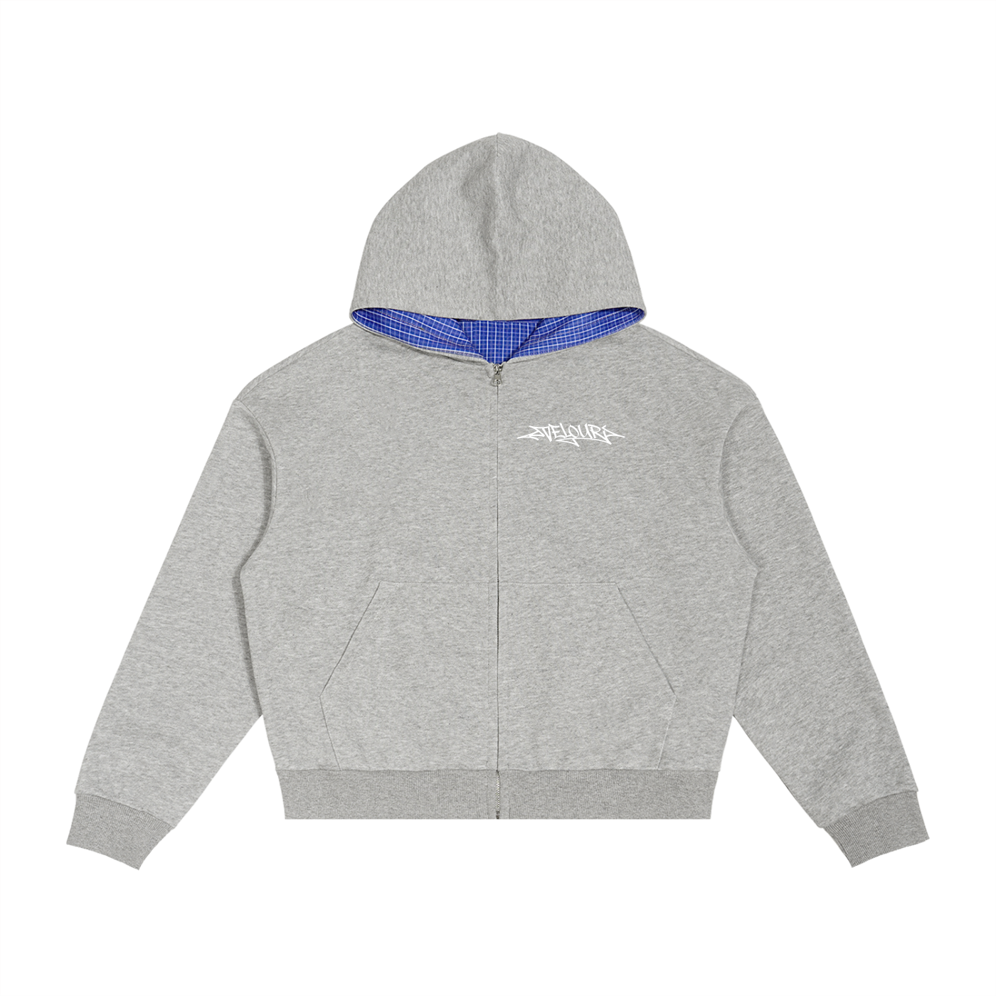 Velouri Graffiti Blue Plaid Zip Up - Grey