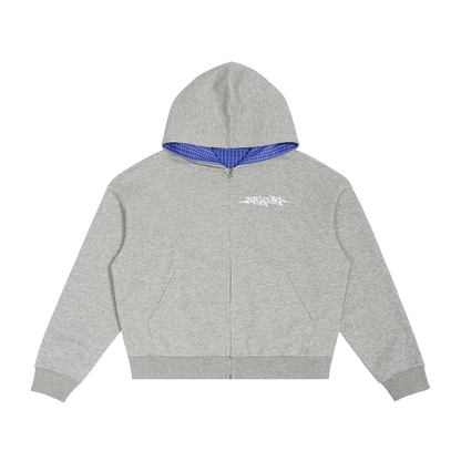 Velouri Graffiti Blue Plaid Zip Up - Grey