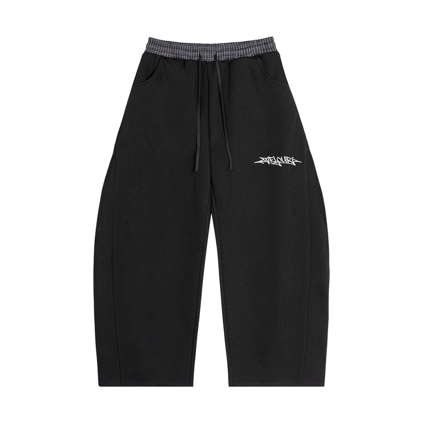 Velouri Graffiti Grey Plaid Baggy Sweatpants - Black
