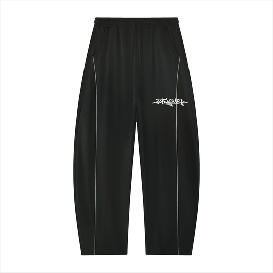 Velouri Graffiti Striped Baggy Sweatpants - Black