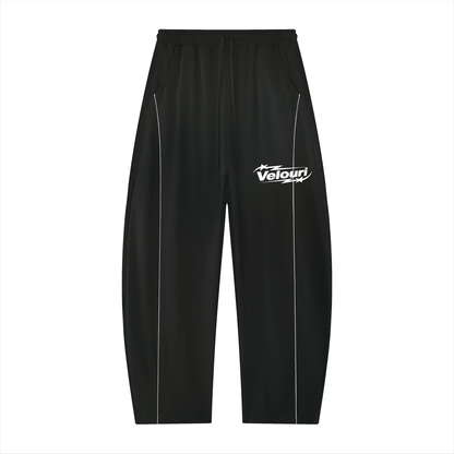 Velouri Striped Baggy Sweatpants - Black
