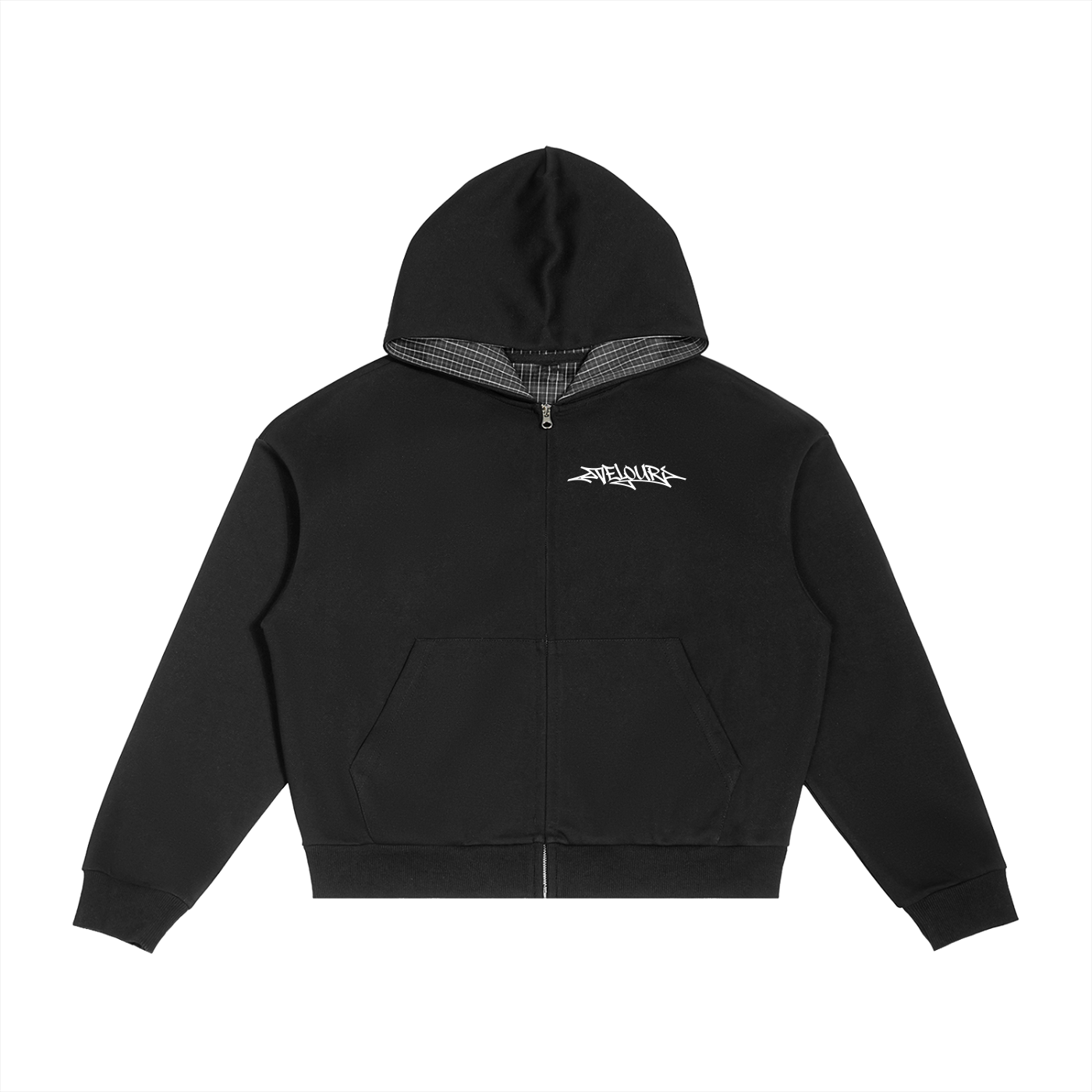Velouri Graffiti Grey Plaid Zip Up - Black