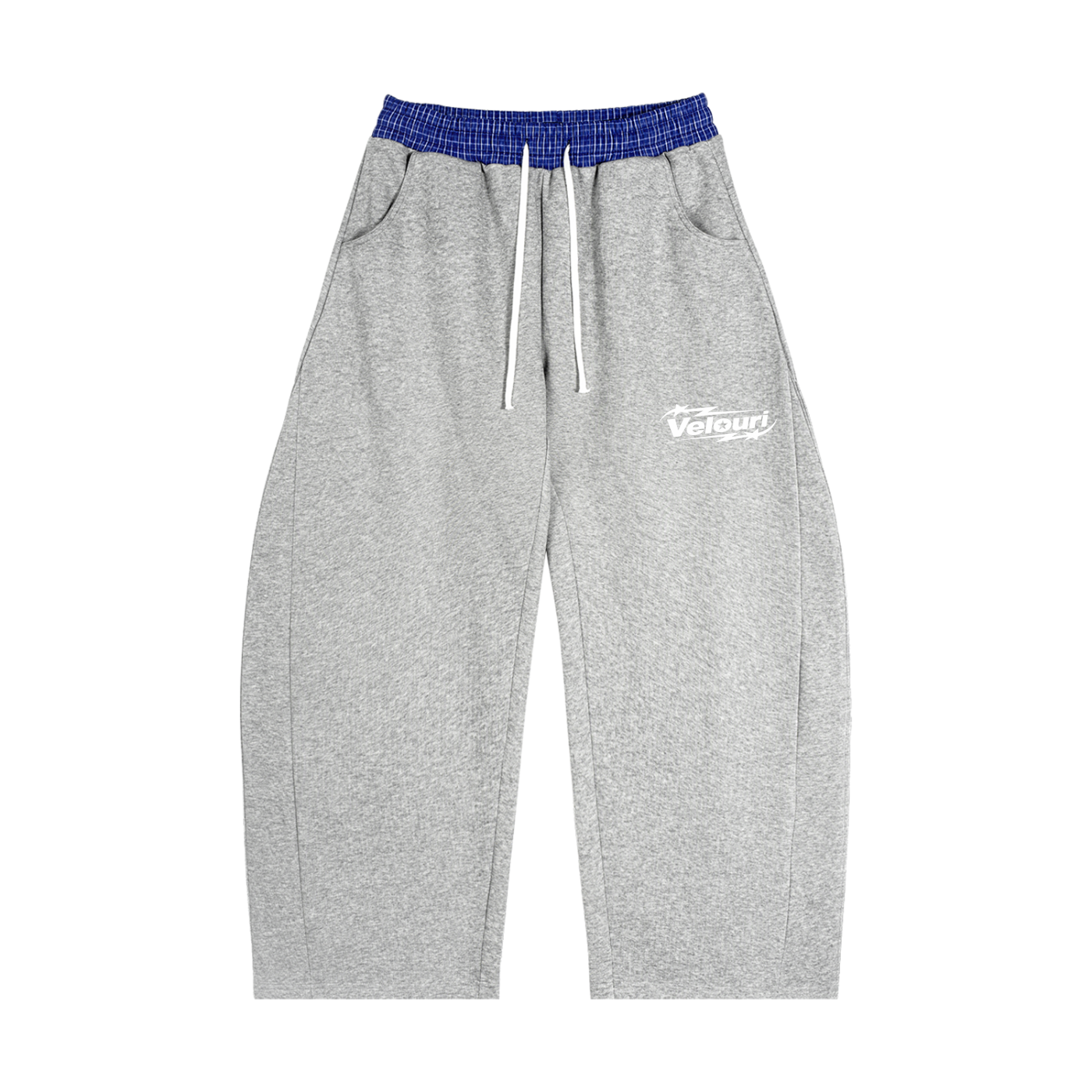 Velouri Blue Plaid Baggy Sweatpants - Grey