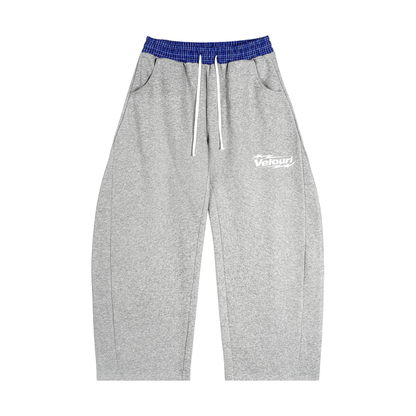 Velouri Blue Plaid Baggy Sweatpants - Grey