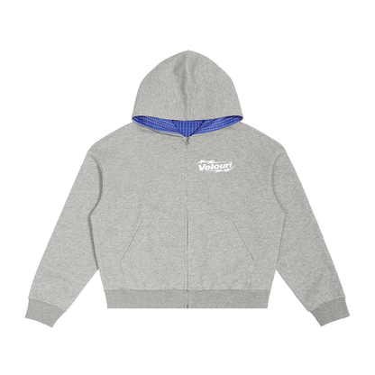 Velouri Blue Plaid Zip Up - Grey
