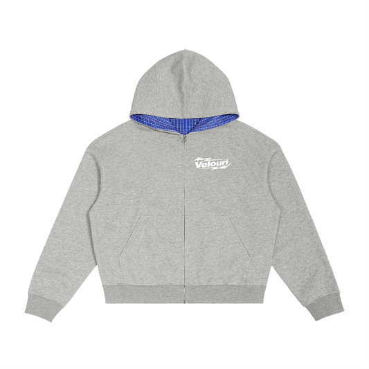 Velouri Blue Plaid Zip Up - Grey